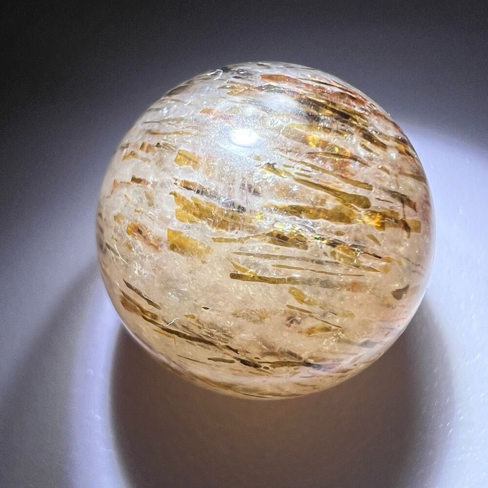 Golden Rutilated Quartz Marble Sphere (#10) - Picture 4 of 9